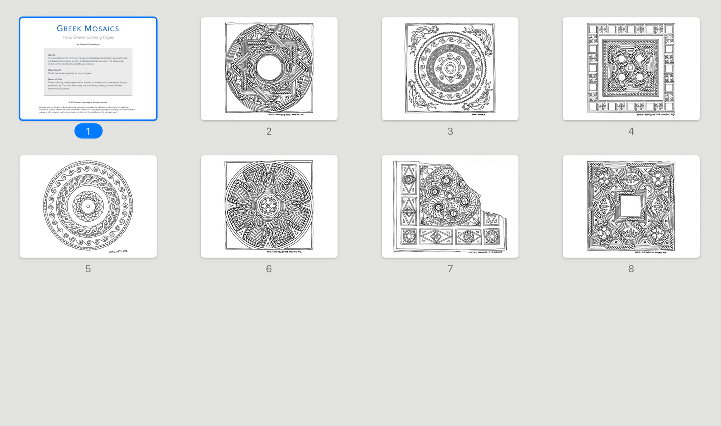 Greek Mosaic Coloring Pages – Printable Ancient Pattern Art (PDF)