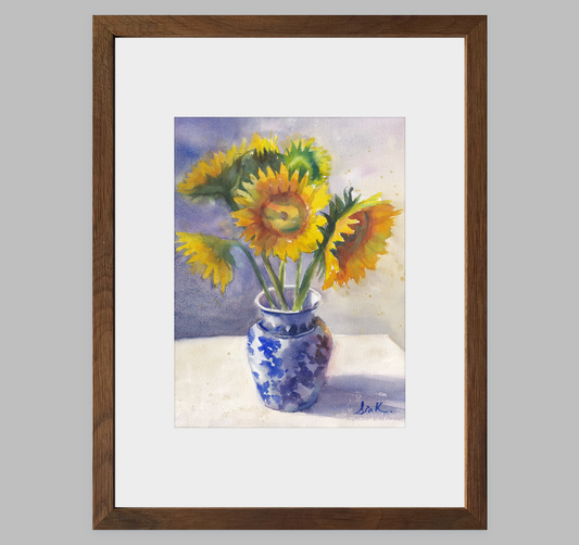 Sunflowers in Vase – Loose Floral Fine Art Print (Watercolor)