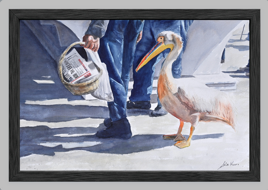 Fish Market Helper – Greek Pelican Fine Art Print (Watercolor)