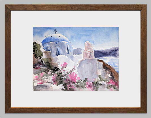 Oia, Santorini – Greek Island Fine Art Print (Watercolor)