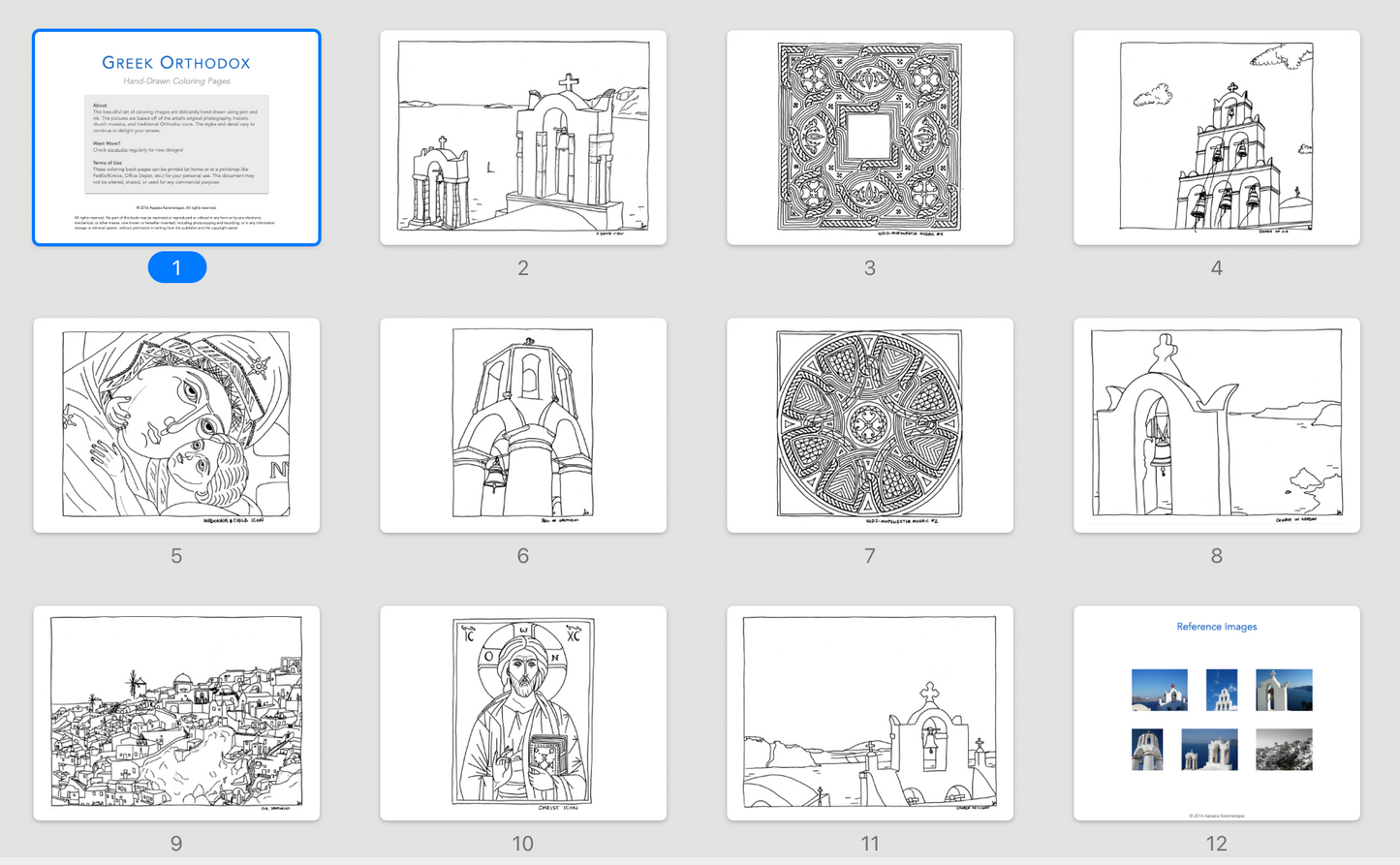 Greek Orthodox Church Coloring Pages – Santorini Churches, Mosaics & Icons (PDF)