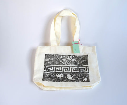 Greek Key Linocut Mini Tote – Hand-Printed Fabric Bag (Limited Run)