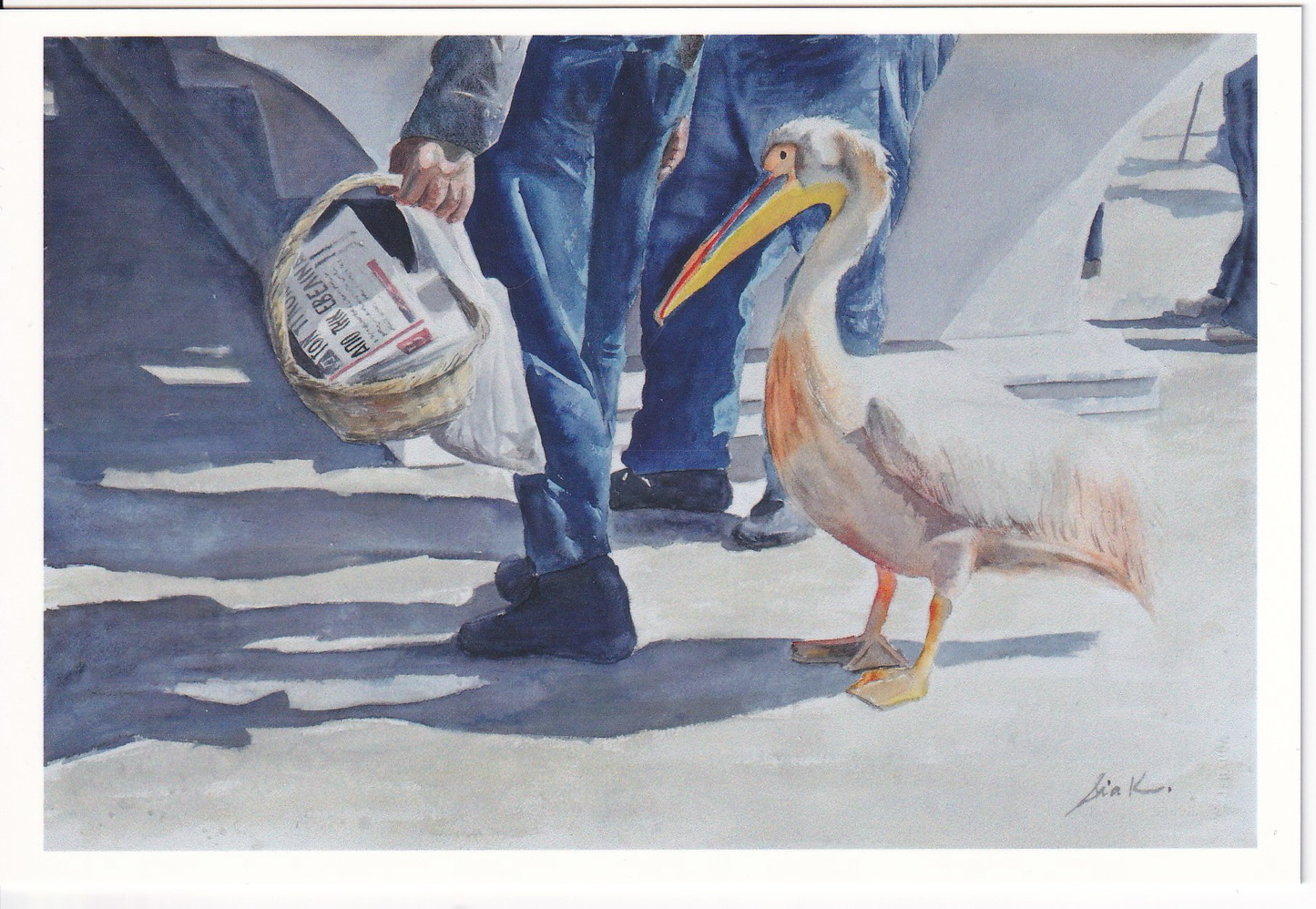 Fish Market Helper, Mykonos (Pelican) Postcard – Fine Art 4x6 Prints