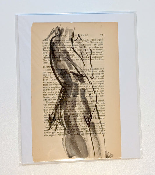 Original Ink Figure Drawing on Vintage Book Page - "Fable Upon Wings" (Hand-Painted)