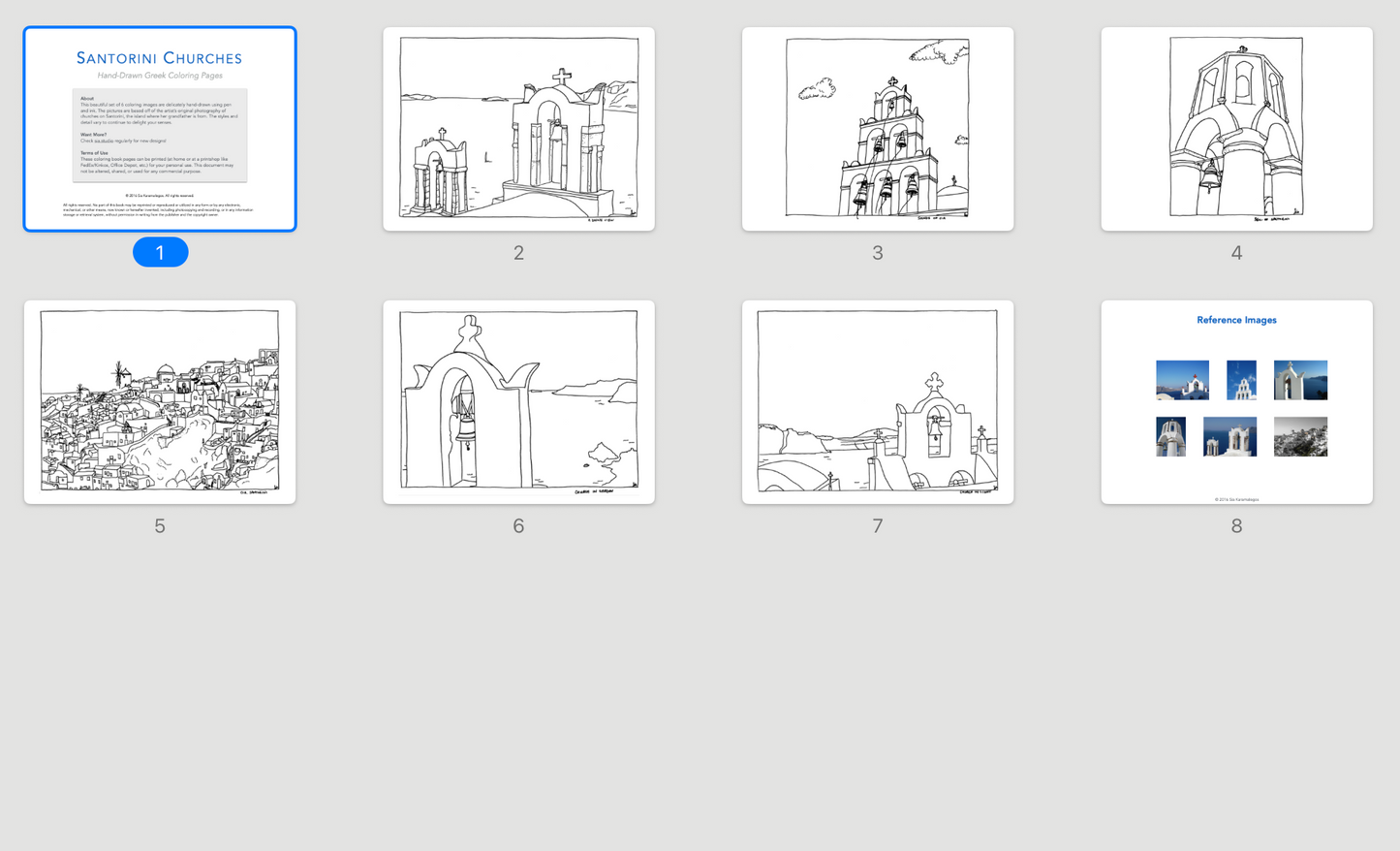 Santorini Churches Coloring Pages – Printable Greek Travel Art (PDF)