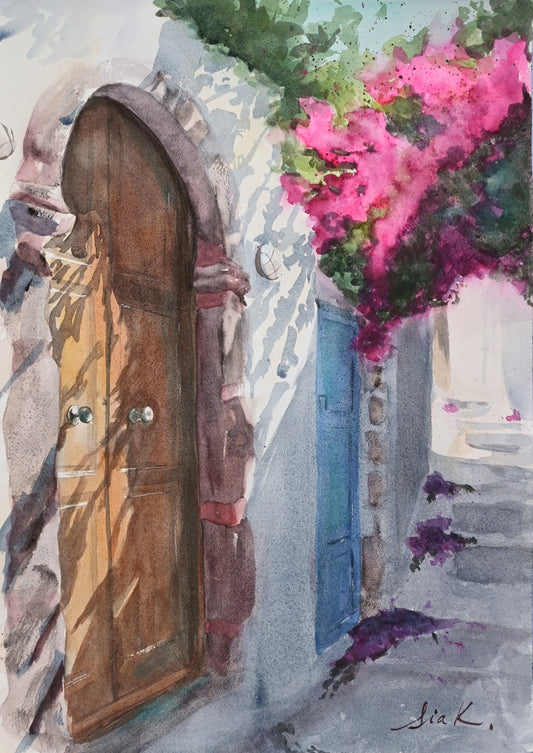 Santorini Passages – Greek Island Fine Art Print (Watercolor)