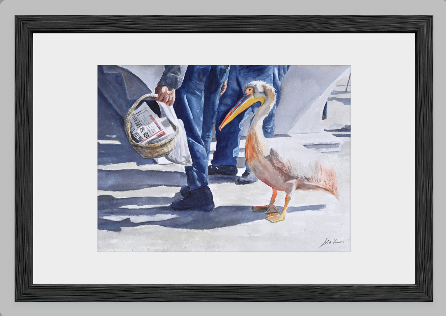 Fish Market Helper – Greek Pelican Fine Art Print (Watercolor)