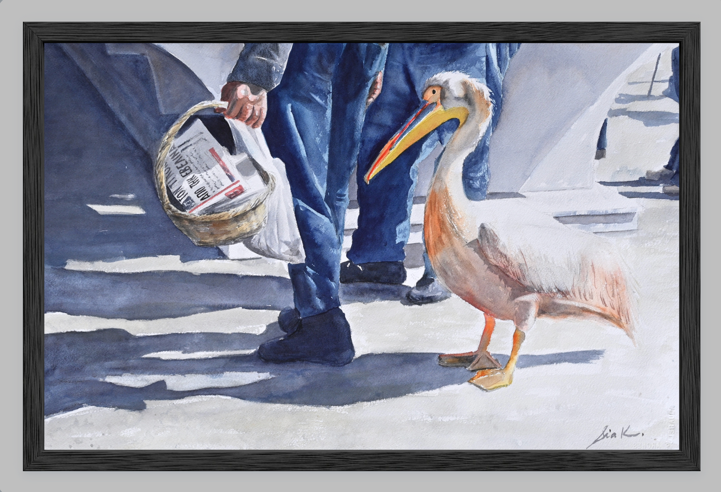 Fish Market Helper – Greek Pelican Fine Art Print (Watercolor)
