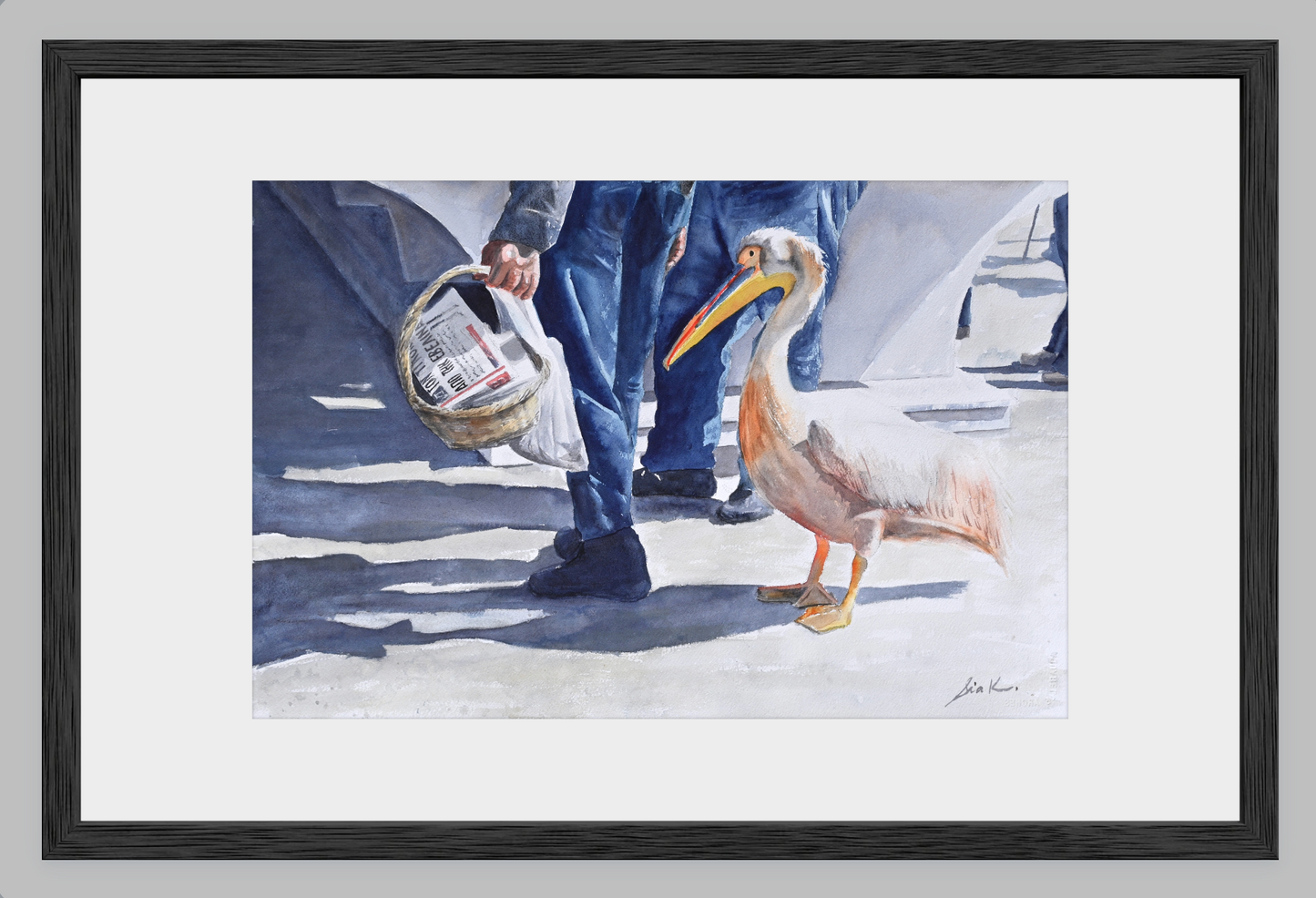 Fish Market Helper – Greek Pelican Fine Art Print (Watercolor)