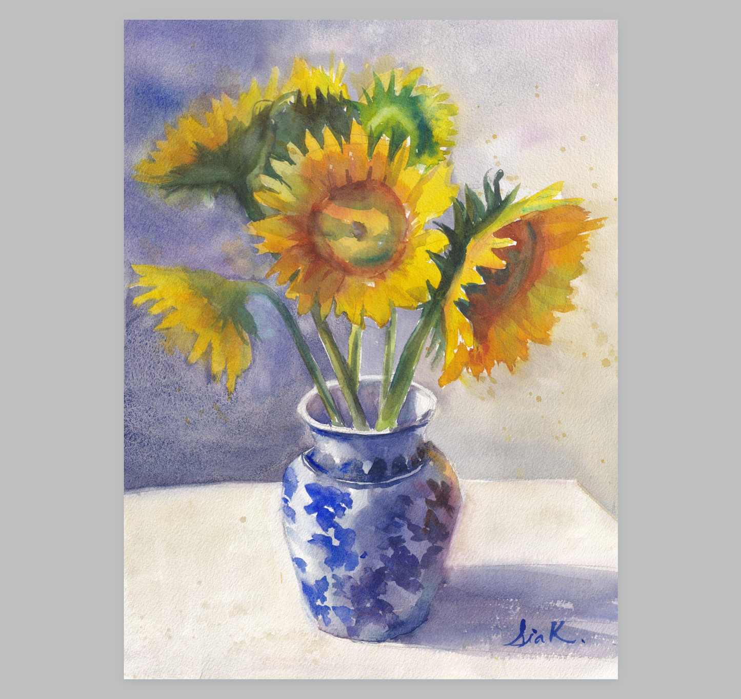 Sunflowers in Vase – Loose Floral Fine Art Print (Watercolor)