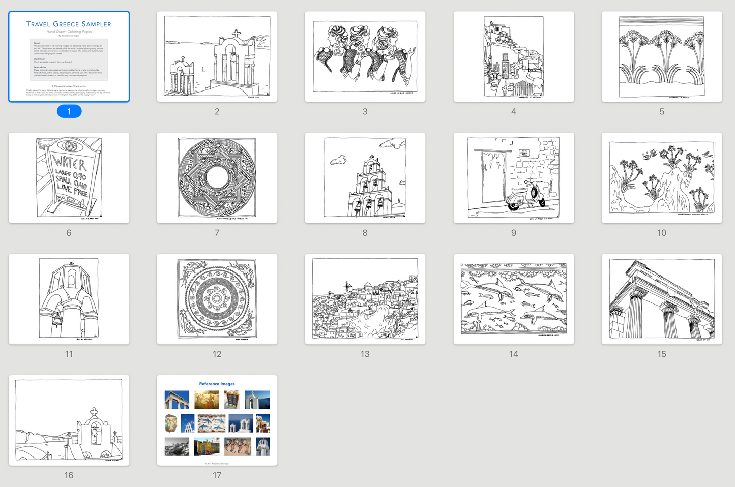 Greece Coloring Pages Sample Pack – Hand-Drawn Travel & Ancient Art (PDF)