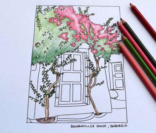 Santorini Coloring Pages – Hand-Drawn Travel Art & Minoan Frescoes (PDF)