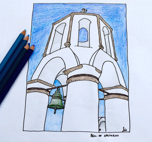 Santorini Coloring Pages – Hand-Drawn Travel Art & Minoan Frescoes (PDF)